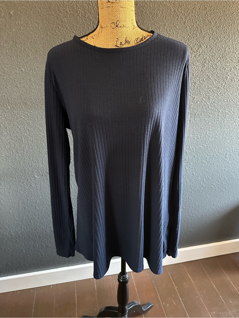 Long Tall Sally (LTS) Navy Ribbed Long Sleeve Tunic Top Tall Size L